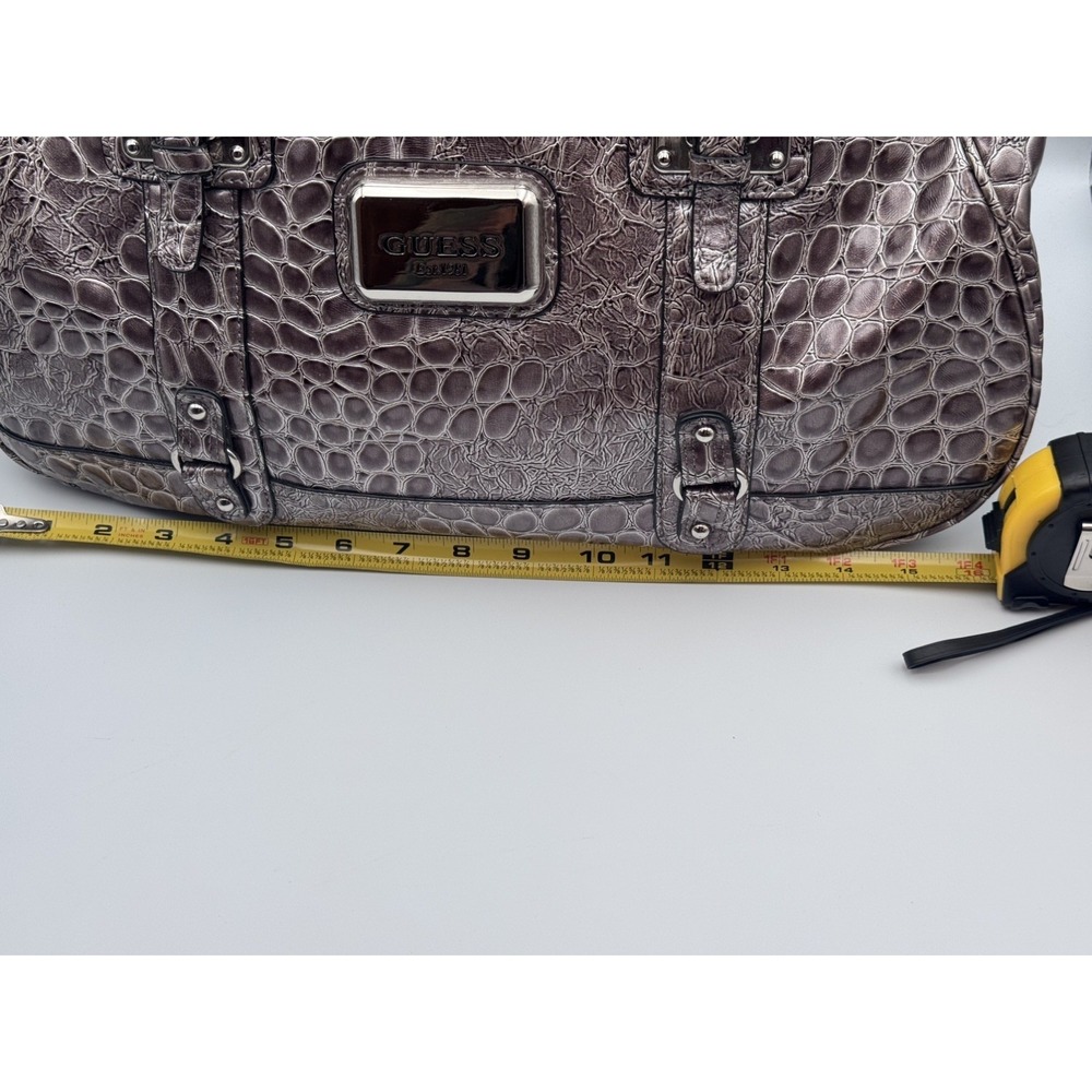 Vintage Y2K Guess Metallic Pewter Faux Croc Embossed Shoulder Bag w/ Silver HW - Picture 15 of 16